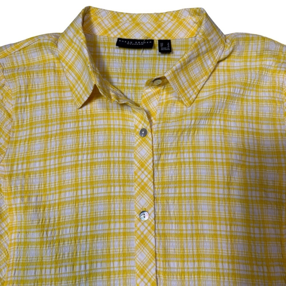 New Susan Graver Yarn Dyed Button Front Yellow Plaid Shirt A479195 Size S - Picture 11 of 12